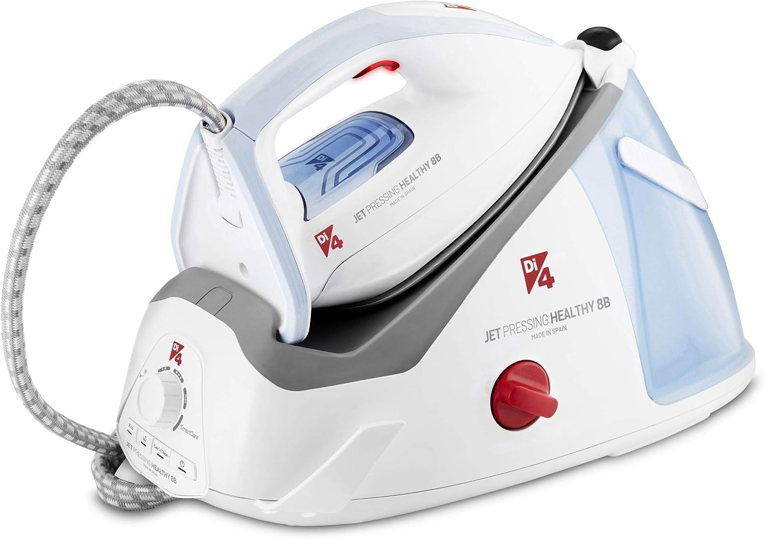 Di4 Ironing Center Jet Pressing Healthy 8B, 2600W, Steam Strike 700g, Continuous Steam 150g/min, Eliminates 99.99% of Viruses and Bacteria, SmartCare Technology, 4D PROslide Sole, White