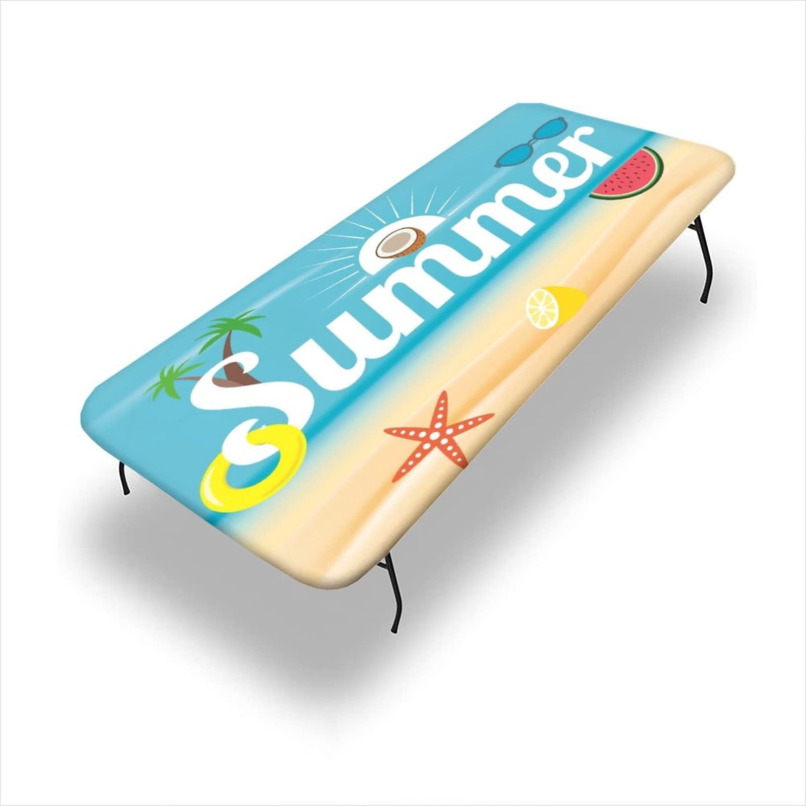 SongYi Summer Tablecloth Rectangle, Waterproof Fitted Table Cloth for Outdoor Picnic Parties, Fresh Theme Elastic Edged Washable Cover 6 Foot Folding Table, Wheat White, ft, 30x72 inch