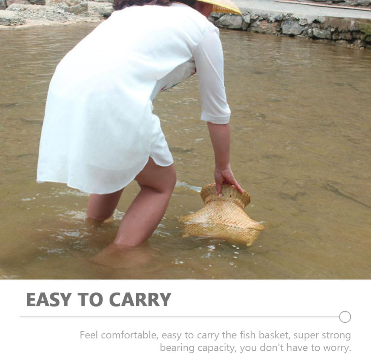 ERINGOGO Portable Bamboo Fishing Basket Lid Multi-Function Shrimp Container Sturdy Outdoor Fish Basket for Fishing Enthusiasts