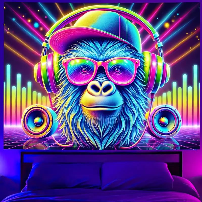 Amazon.com: BlissYard Blacklight Tapestry Bedroom DJ Gorilla Music