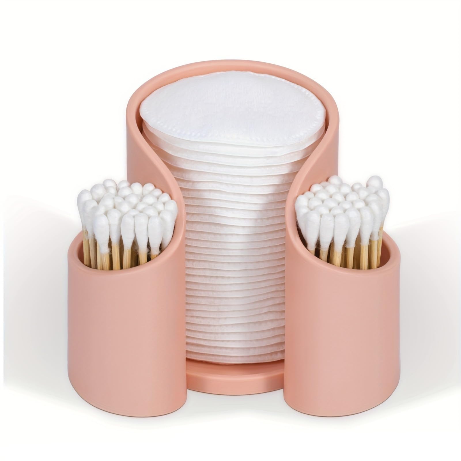 Xieesae Pink Cotton Pad Holder & Organizer With 3 Compartments - Vanity Storage Tray, Bathroom Countertop Accessories, Cosmetic Case Container