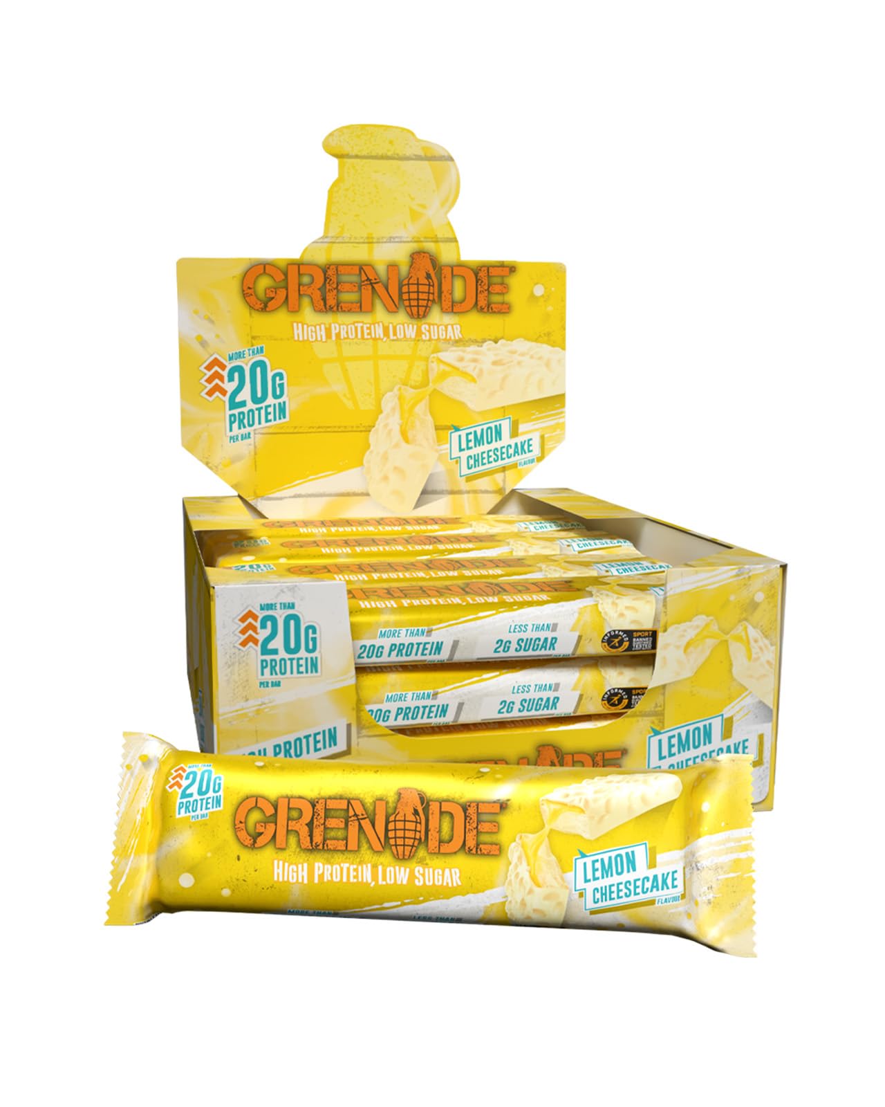 Grenade High Protein, Low Sugar Bar - Lemon Cheesecake, 12 x 60 g