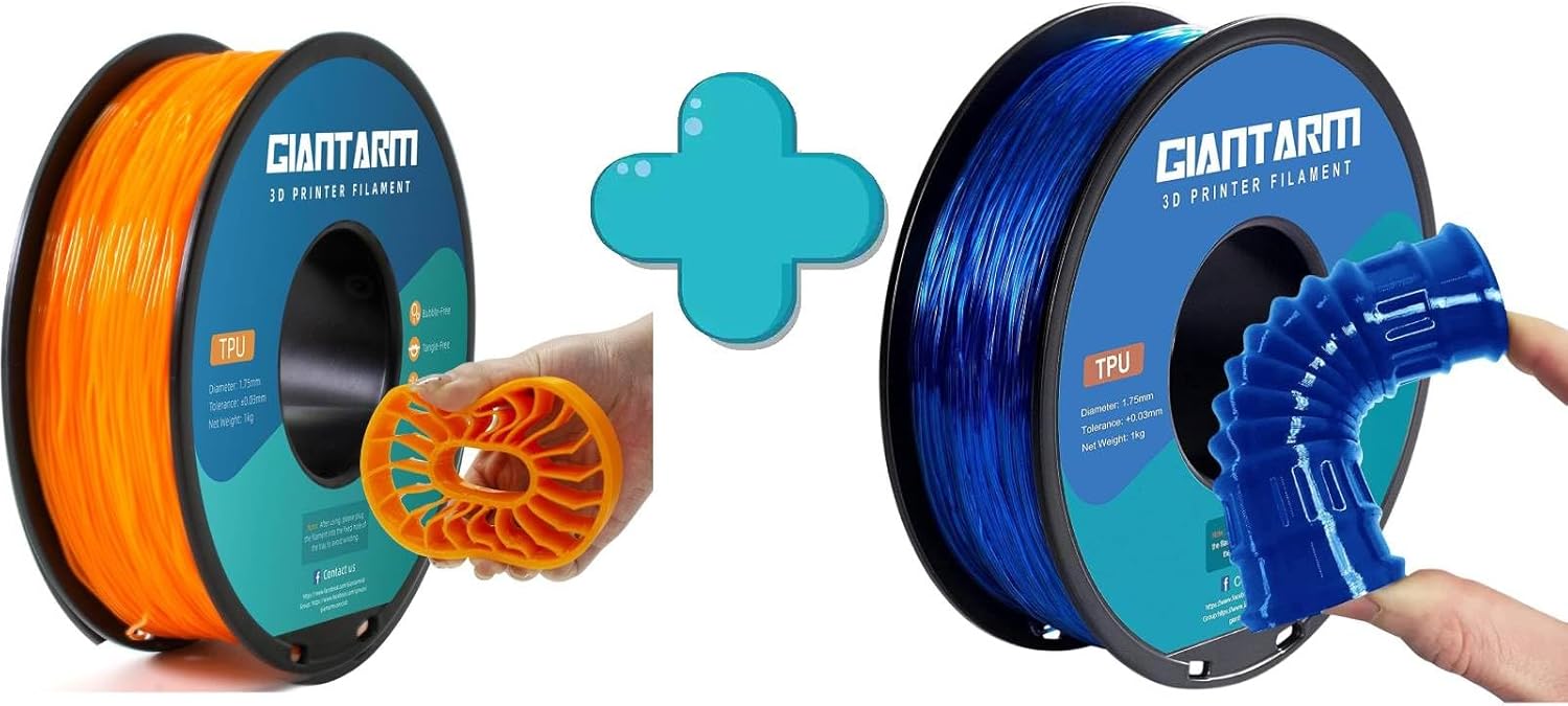 GIANTARM 3D Printer Filament 1kg,Orange TPU and Transparent Blue TPU 1.75mm Dimensional Acuuracy +/-0.03mm,1080 Feet Per Roll,Vacuum Packaging