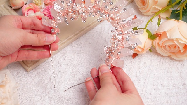 Crystal Quartz Crown Headband Women Pink Tiara Wedding Party Fairy Hair Accessor Amazon.com: Taiyin Raw Crystal Quartz Crown Headband Women  main image 3