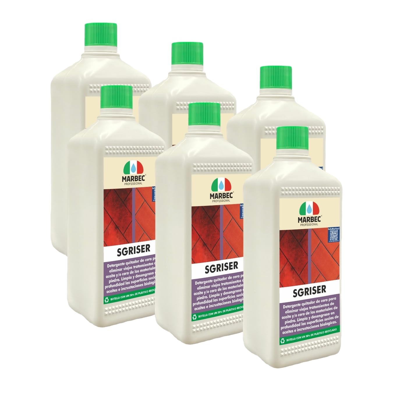 MARBEC SGRISER 1LTX6Uds Detergente fuerte decapante para materiales pétreos