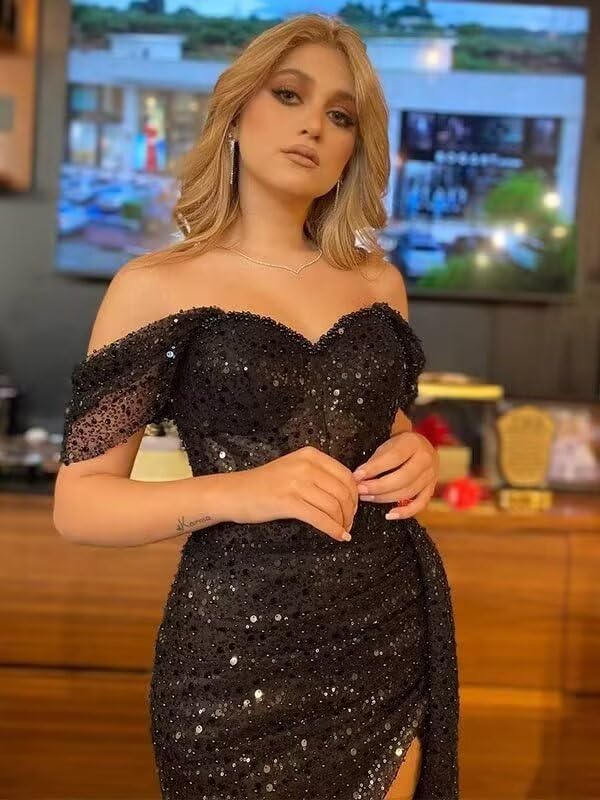 Dexinyuan Off Shoulder Sequin Prom Dresses with Slit Mermaid Tulle Sweetheart Formal Party Evening Gowns for Women 20253