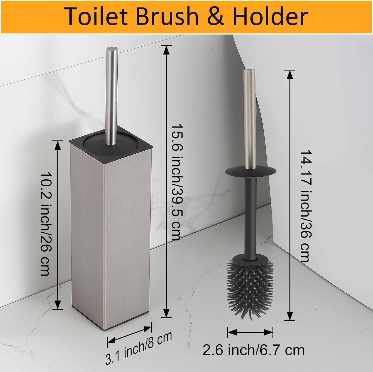BGL Cepillo de inodoro de pie y soporte de níquel cepillado de aluminio para inodoro limpiador y soporte para almacenamiento y organización del baño, diseño cuadrado, resistente y ahorra espacio