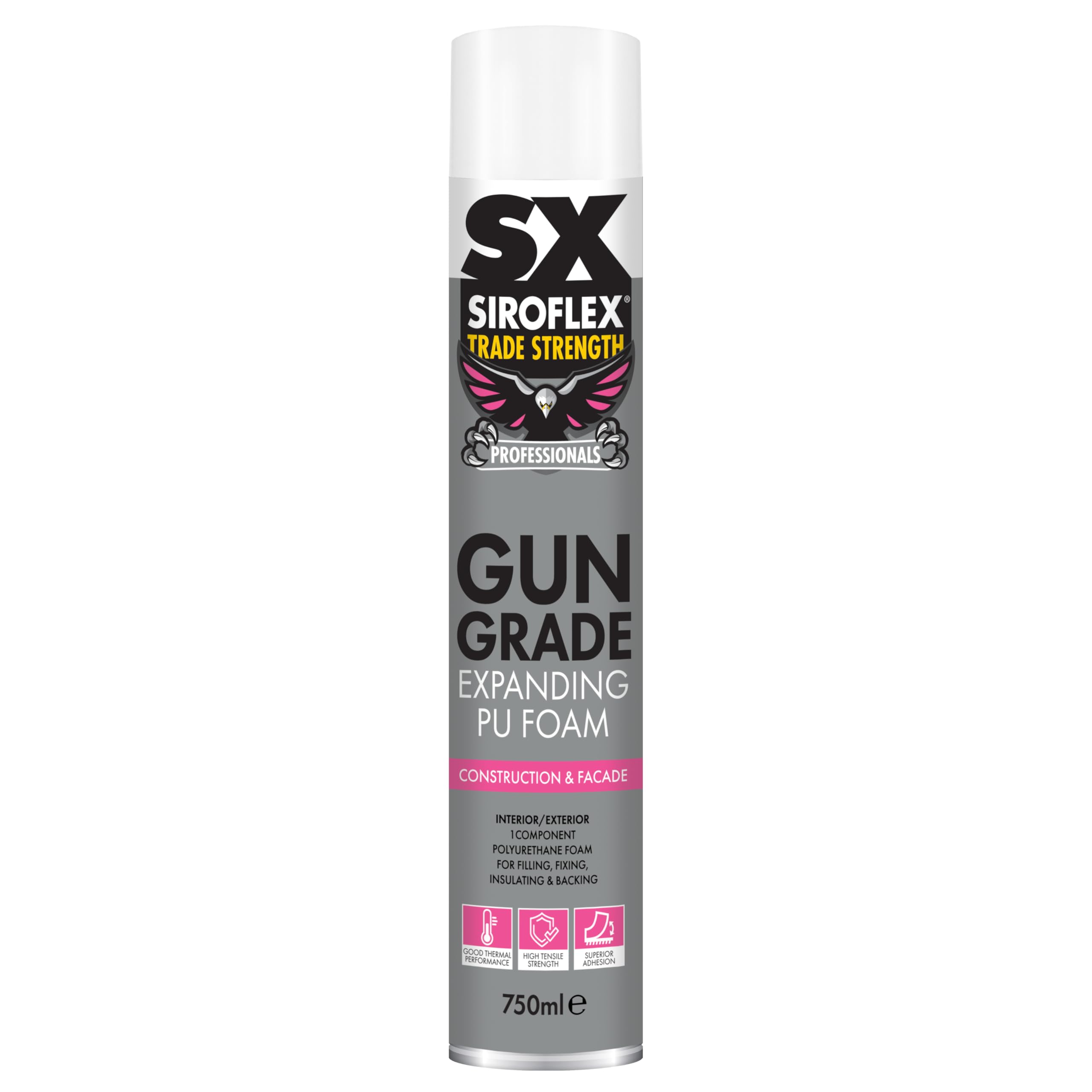 SX Trade Strength PU Gun Grade Expanding Foam - Gap Filler - Fixing & Insulating - Polyurethane Based - Quick Drying - 750ml