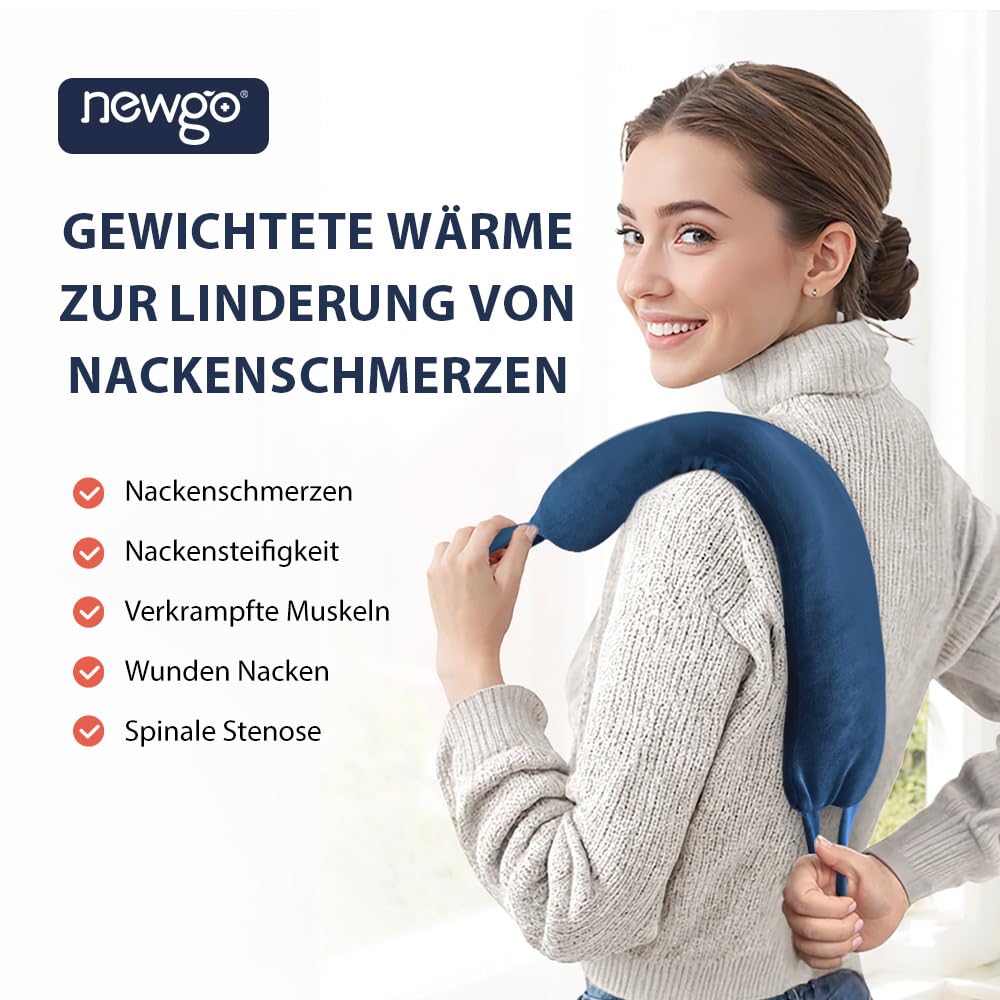 NEWGO Wärmekissen Nacken für Mikrowellen , Nackenwärmer Wärmetherapie für Nacken Hals und Schultern – Lindert Verspannungen, Schmerzen und Stress – Wiederverwendbar 80×11cm