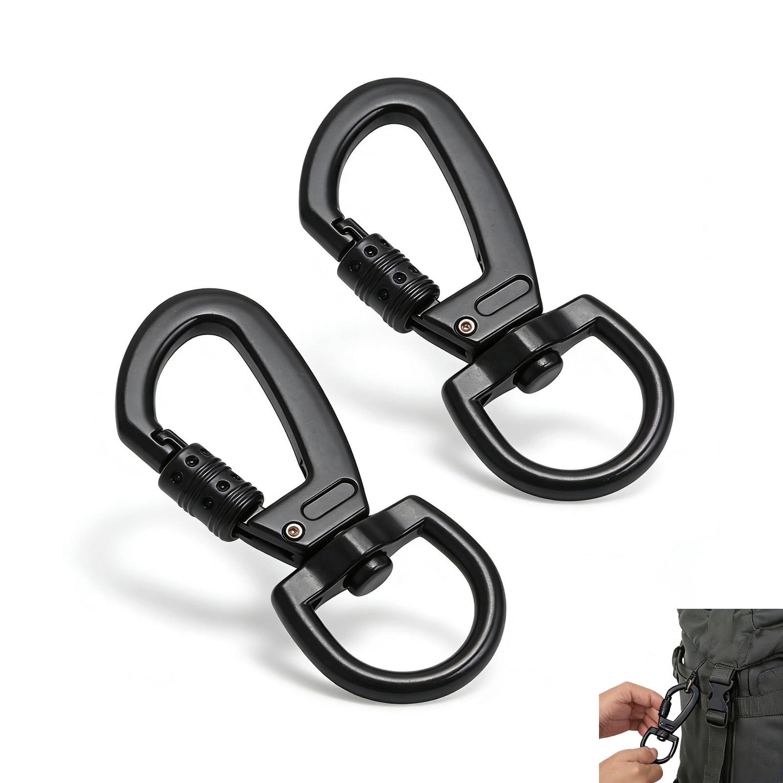 Ztolbriy Karabinerhaken mit Drehgelenk, Sicherheitskarabiner für Hunde - Robuste Wirbelkarabiner 2PCS für Hundeleine, Bergsteigen & Schlüsselbund, Schwarz