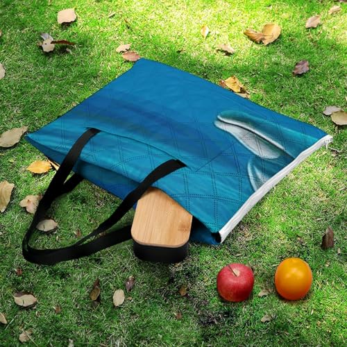 Couverture de plage dauphin bleu imperméable, tapis pliable de camping