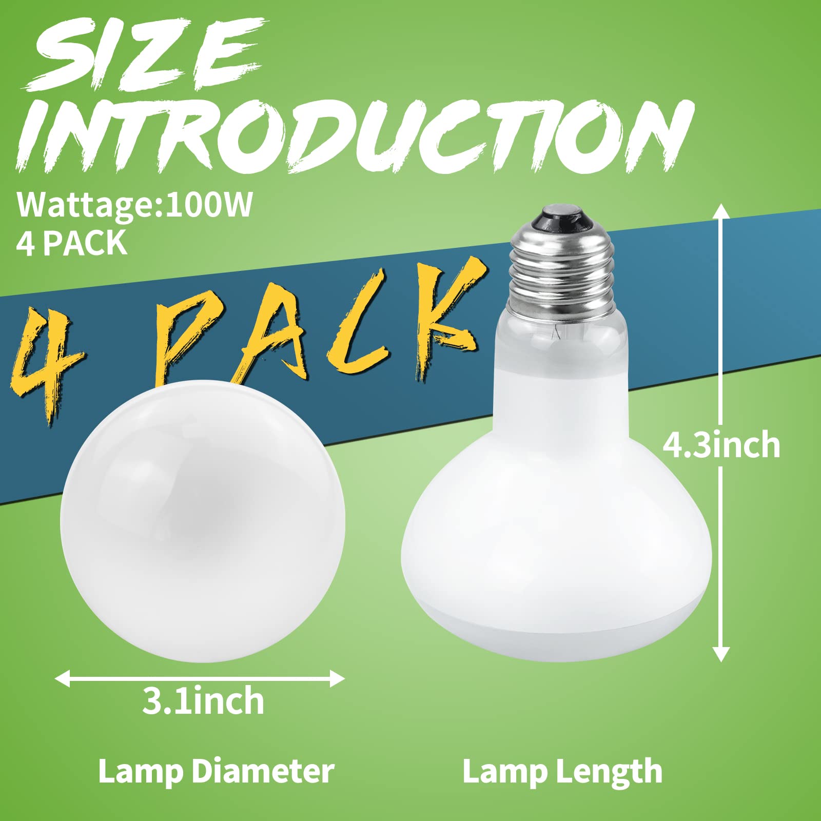 LUCKY HERP 4 Pack 100W Reptile Heat Lamp Bulb (2nd Gen), Amphibian Basking Light Bulb, Reptile Daylight Bulb for Turtle, Bearded Dragon, Lizard Heating Use - image 4