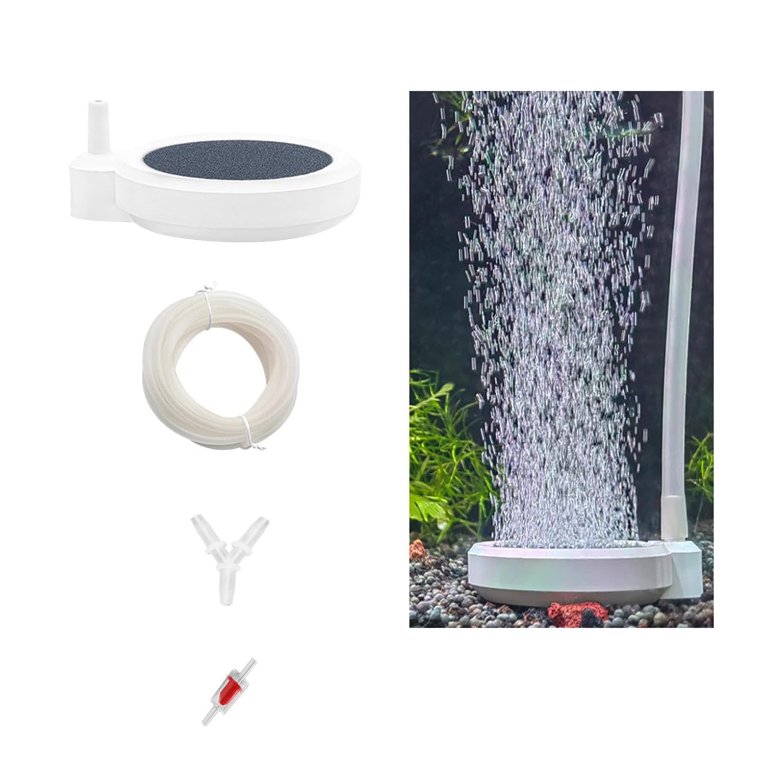 Yangwen Aquarium Air Stone Set, 50Mm Nano Bubble Diffuser With 2M Air Tube, Check Valves, Connectors - Quiet Oxygen Bubbler For Fish Tank, Hydroponics, Small To Medium Aquariums