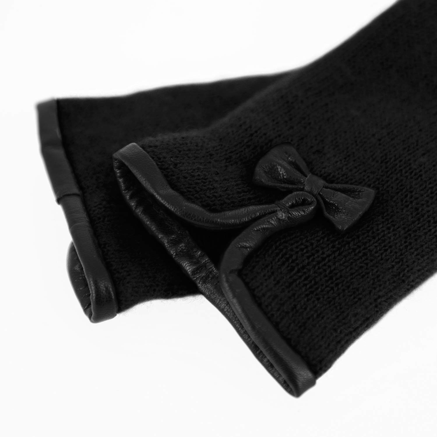 fiebig Guantes de senderismo con dobladillo de piel y lazo moderno. Guantes de lana para mujer, en muchos colores Negro 7.5