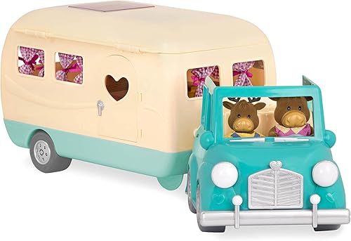 Li'l Woodzeez Happy Camper Blue con vehículo de juguete desmontable - Juego de casa de muñecas de 40 piezas, incluye muebles, comida de juego y