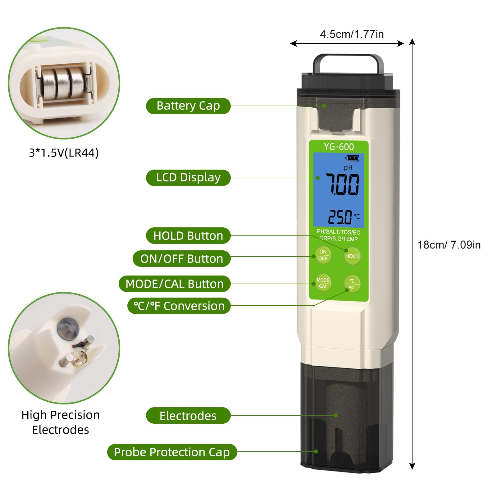 Tester acquatico digitale aggiornato: difesa IP67 a 7 parametri, design compatto per acquari e analisi sul campo Tester facile da trasportare