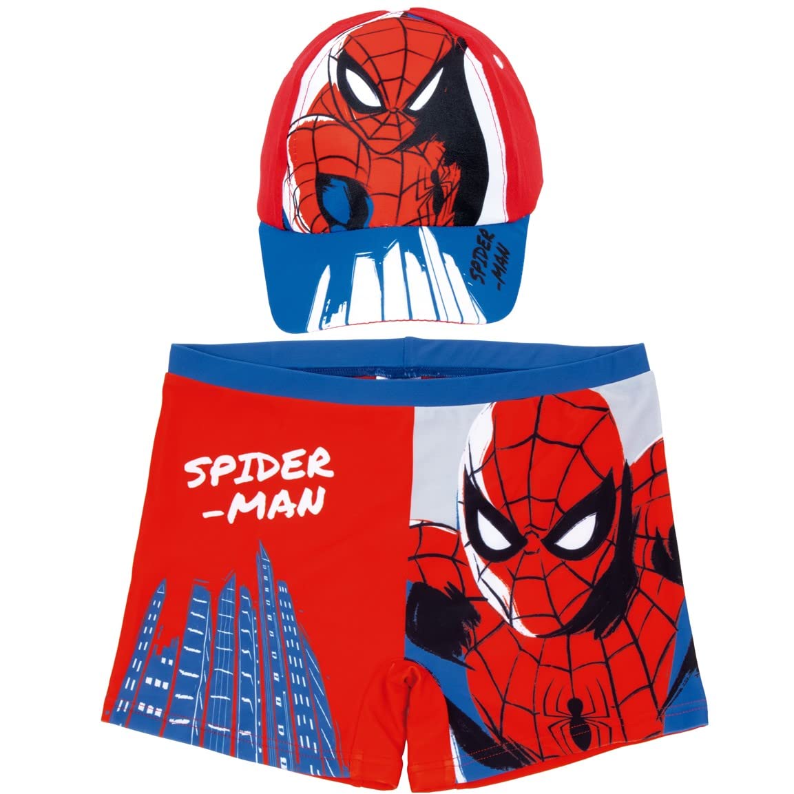 Requeteguay Urban RU Bañador Spiderman para Niños + Gorra Spiderman Marvel | Pack de Bañador y Gorra Marvel | Bañador Spiderman Tipo Bóxer para Playa o Piscina + Gorra Ajustable Spiderman Niño