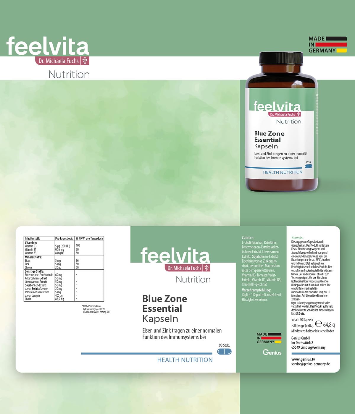 Genius Feelvita Nutrition Blue Zone Essential Kapseln 3-Monatsvorrat (90 Kapseln)