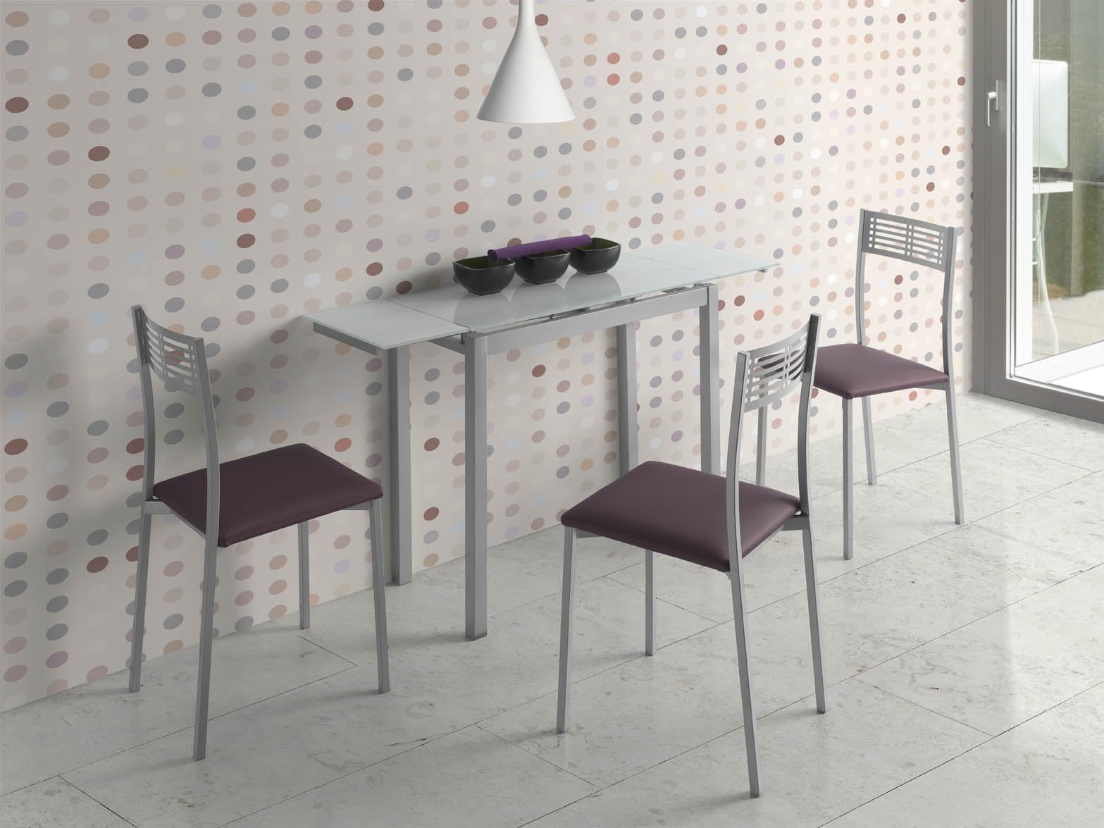 MOMMA HOME Mesa Cocina Cristal Extensible - Mesa Comedor, Mesa Plegable, Color Blanco/Plata, Novi, Vidrio Templado/Metal, Medidas 85/130x40x76 cm