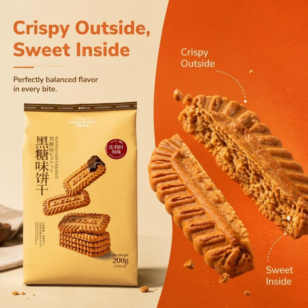 Galletas Crujientes Sabor Azúcar Negro 200g*2 Bolsas