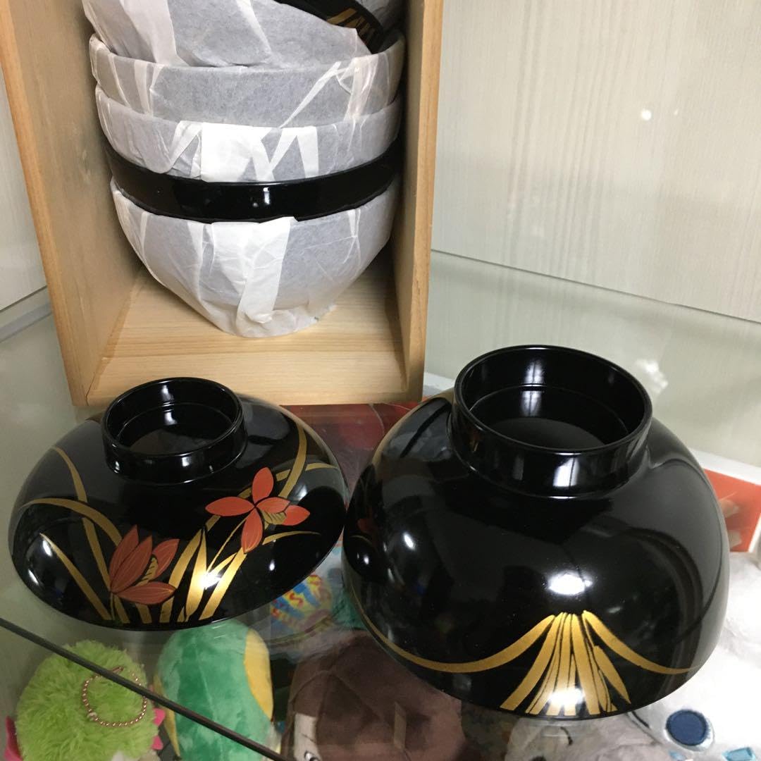 Amazon.co.jp: 会津塗 お吸物碗 桃山吸碗 木合黒 ラン 5客セット 特選