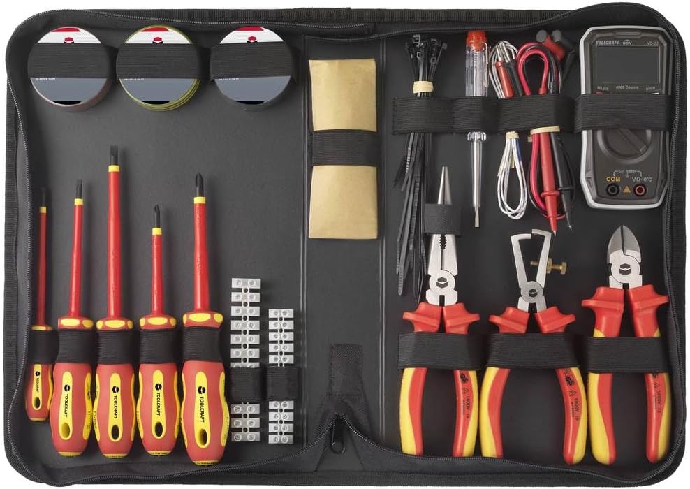 Close-up view of the TOOLCRAFT TO-7762929 kit showing organized tools within the case