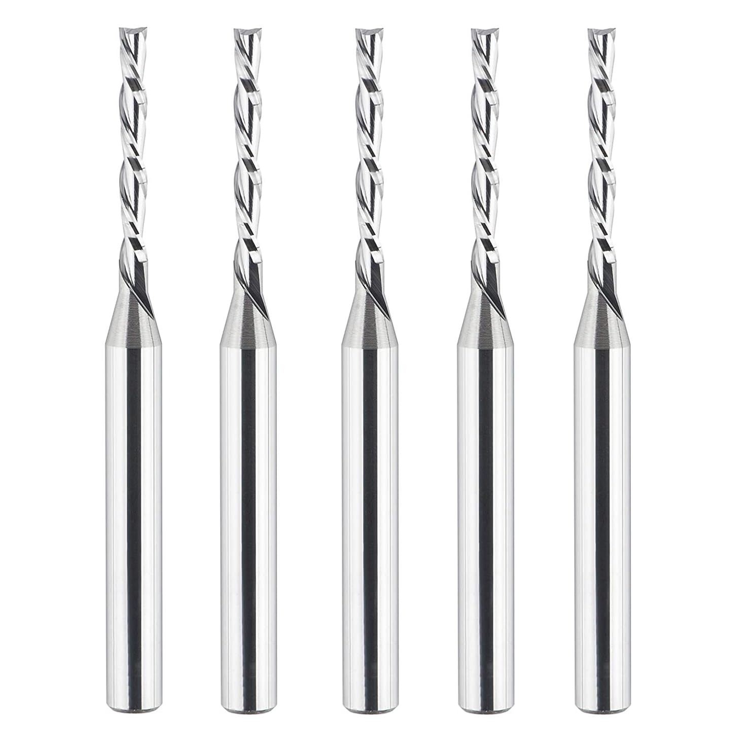 SpeTool 5PCS Carbide 1/8" Cutting Diameter Router Bits 1/4" Shank, Spiral Downcut CNC Router Bit Set Plunge Mortising Slot Cutting Woodworking Tool