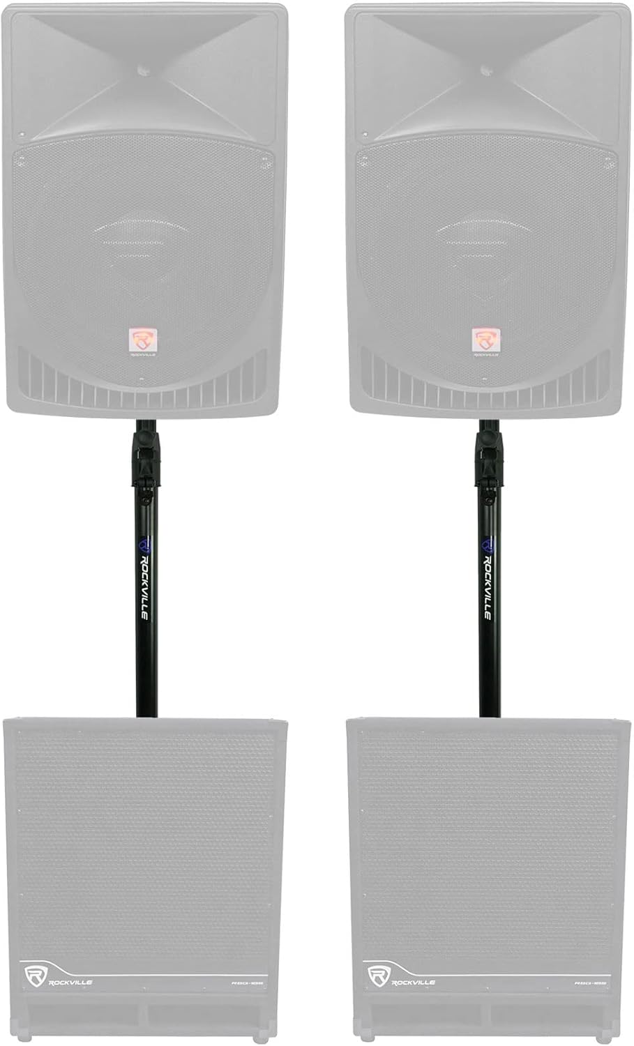 Rockville GASPOLE-A Air Assist Auto Lift 35mm Subwoofer to Speaker Pole Mount, Adjustable Height Stand with Standard Mounting System for Pro Audio and DJ Setups, 2 Piece