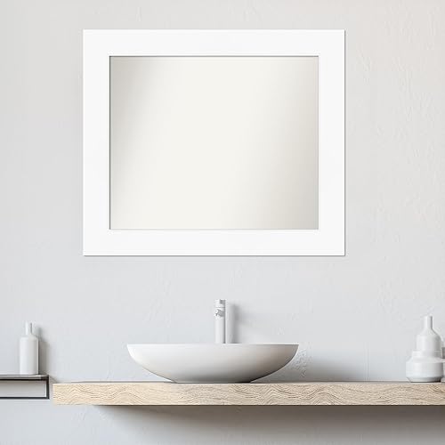 Miniatura 4 de Amanti Art Espejo de baño blanco para sobre el fregadero, 26 x 30 pulgadas, espejo de tocador rectangular blanco, marco de madera moderno medio, se