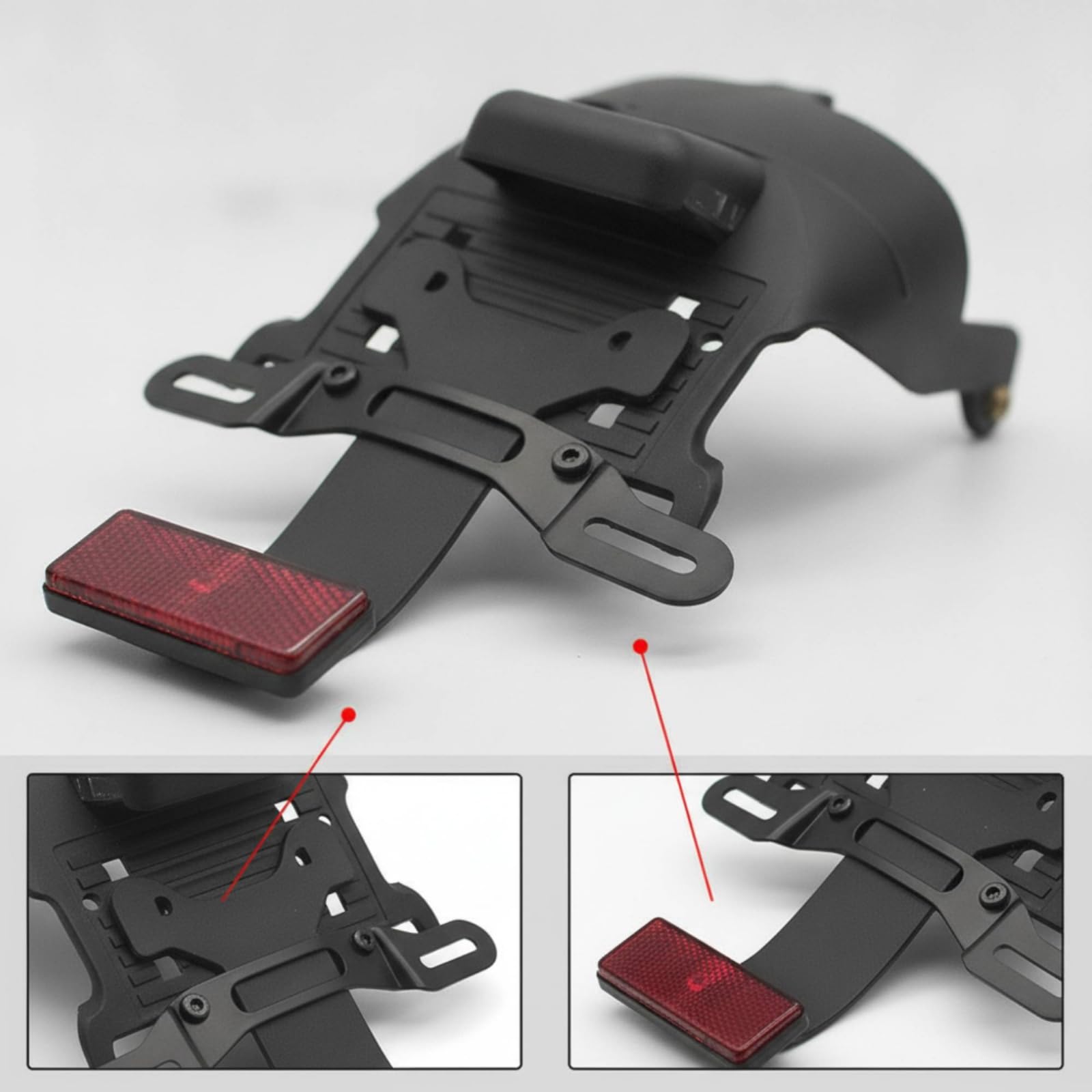 perfk Kit Montaje Matrícula para Motocicleta con Panel Luminoso Rojo Integrado y Brazo Extendido Plástico con Soportes Ranurados Acuado para Personalización Estética la