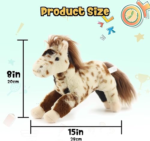 Miniatura 3 de Animales de peluche de caballo moteado de 15 pulgadas para niños y niñas, juguetes de peluche de caballo suaves y adorables para bebés recién