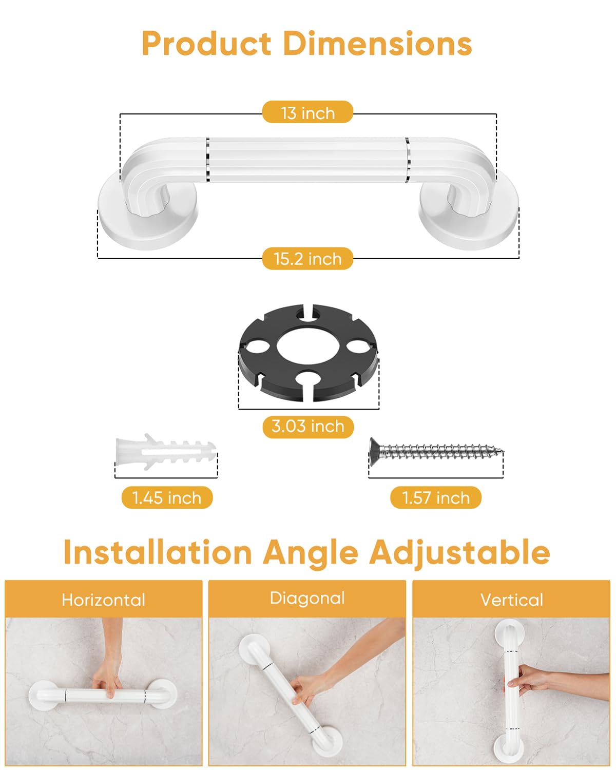 4-Pack 13 Inch Grab Bars for Bathtubs and Showers, Anti-Slip Safety Hand Rail Griffstangen für das Bad Support Bar for Handicap, Elderly, and Pregnant Women