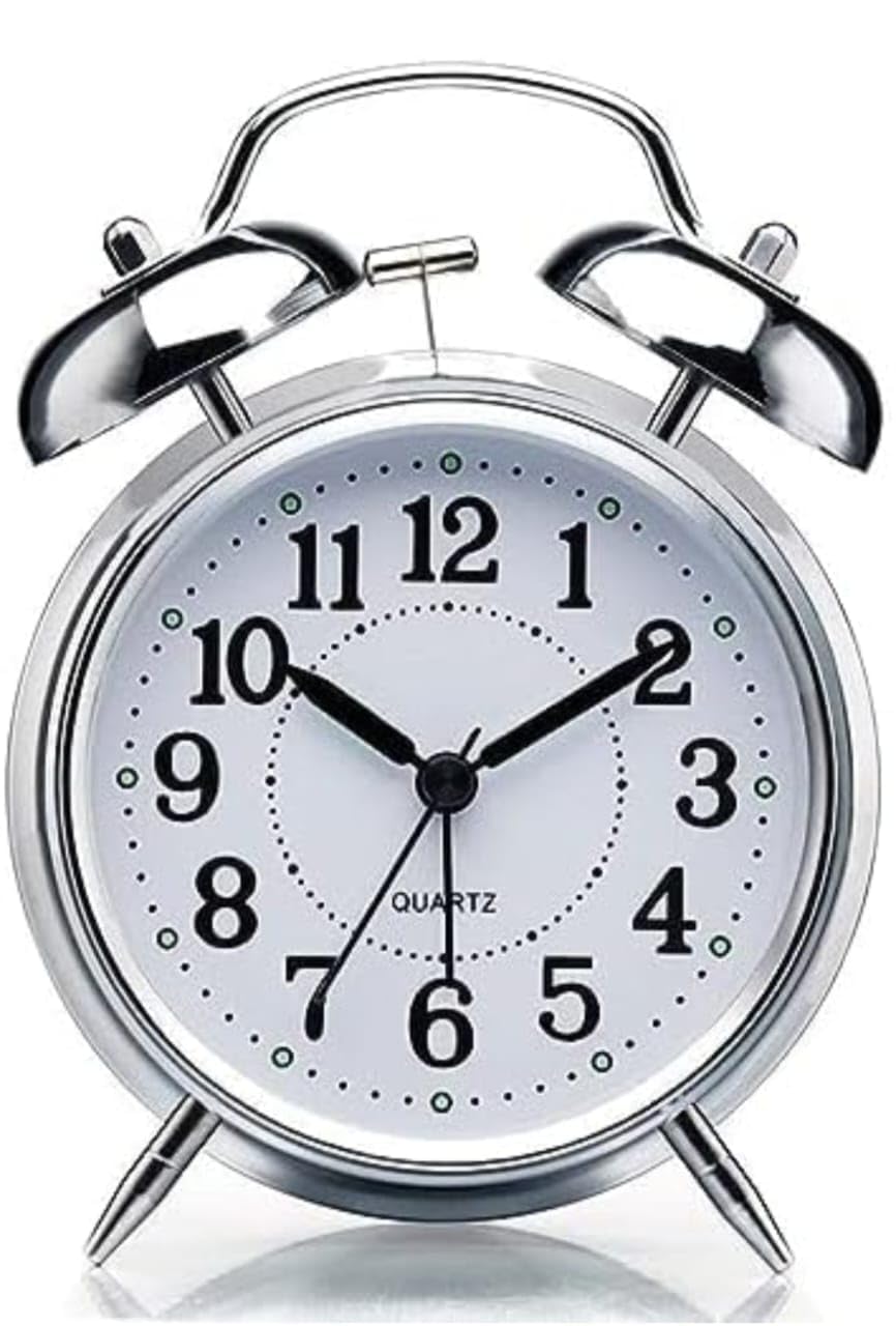 Twin Bell Alarm Clock, Silver Radium, 11.4cm | Loud for Heavy Sleepers, Retro Metal Table Clock, Night Backlight, High Volume, Classic Bedside for Bedroom & Office-image-45