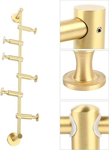 Miniatura 9 de Toallero para baño para sala de estar, perchero giratorio, bata, sombrero, ropa, colgador de pared, toalleros para baño, con 6 ganchos (latón)