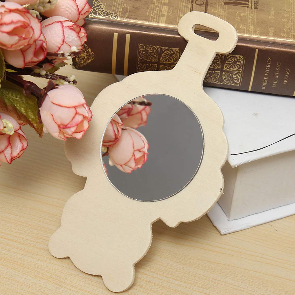 27pcs Creative DIY Wooden Mirror Mini Wooden Craft Painting Princess Unfinished Mirror for DIY Handmade Craft Party Decorations