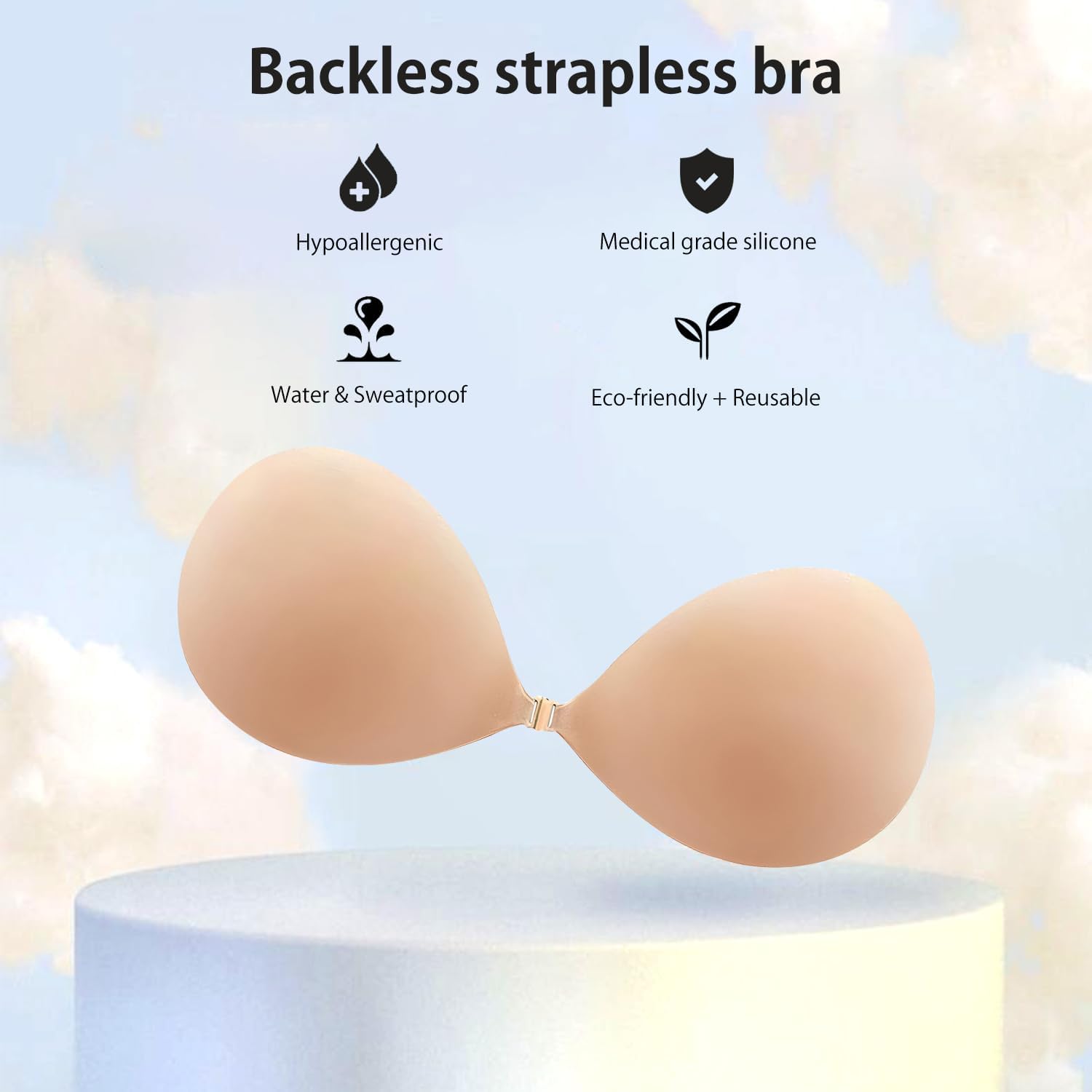 2 Pieces Invisible Strapless Sticky Bra Push up for Women, Ultra Adhesive Bra for Backless Dress