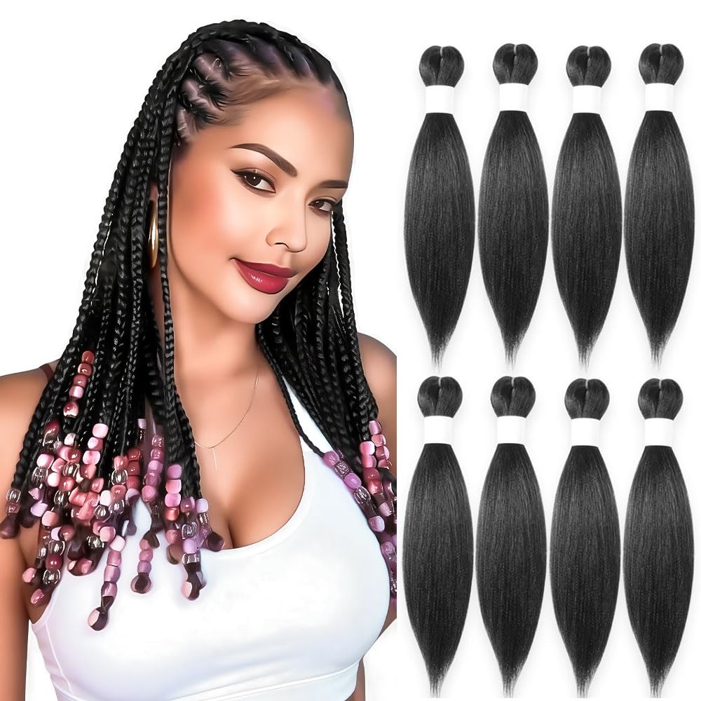KAVSORAPI Braiding Hair 16 Inch Pre Stretched Hair Black Short Straight Crochet Braids Yaki Texture Synthetic Hair 8 Packs (1B/Natural Black)