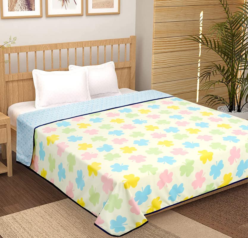 Image of BSB HOME Pure Cotton 120 GSM Reversible Soft Light Weight Printed Single Bed Blanket /AC Dohar /Summer /Skin Friendly Dohar-220 x 152 cm- Pista Pink