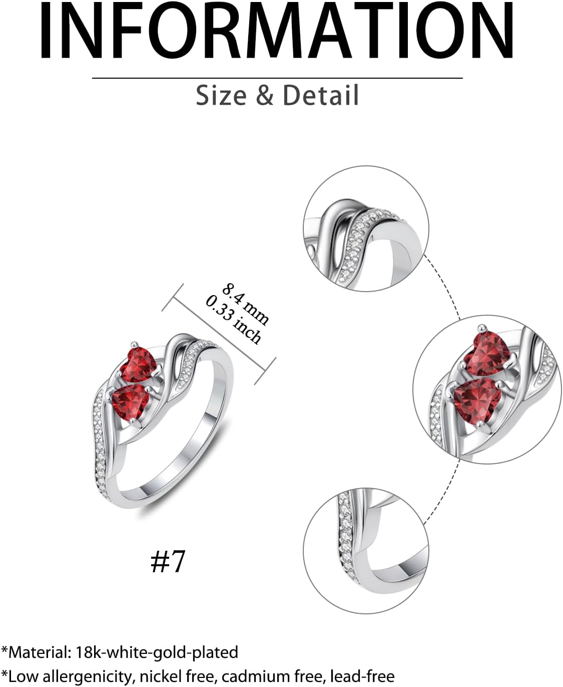 Garnet Rings for Women Heart Branch Statement Promise Band January Birthstone Rings Anniversary Jewelry Bridal Wedding Engagement Eternity Valentine's Mothers Day Birthday Gifts for Women Her Wife