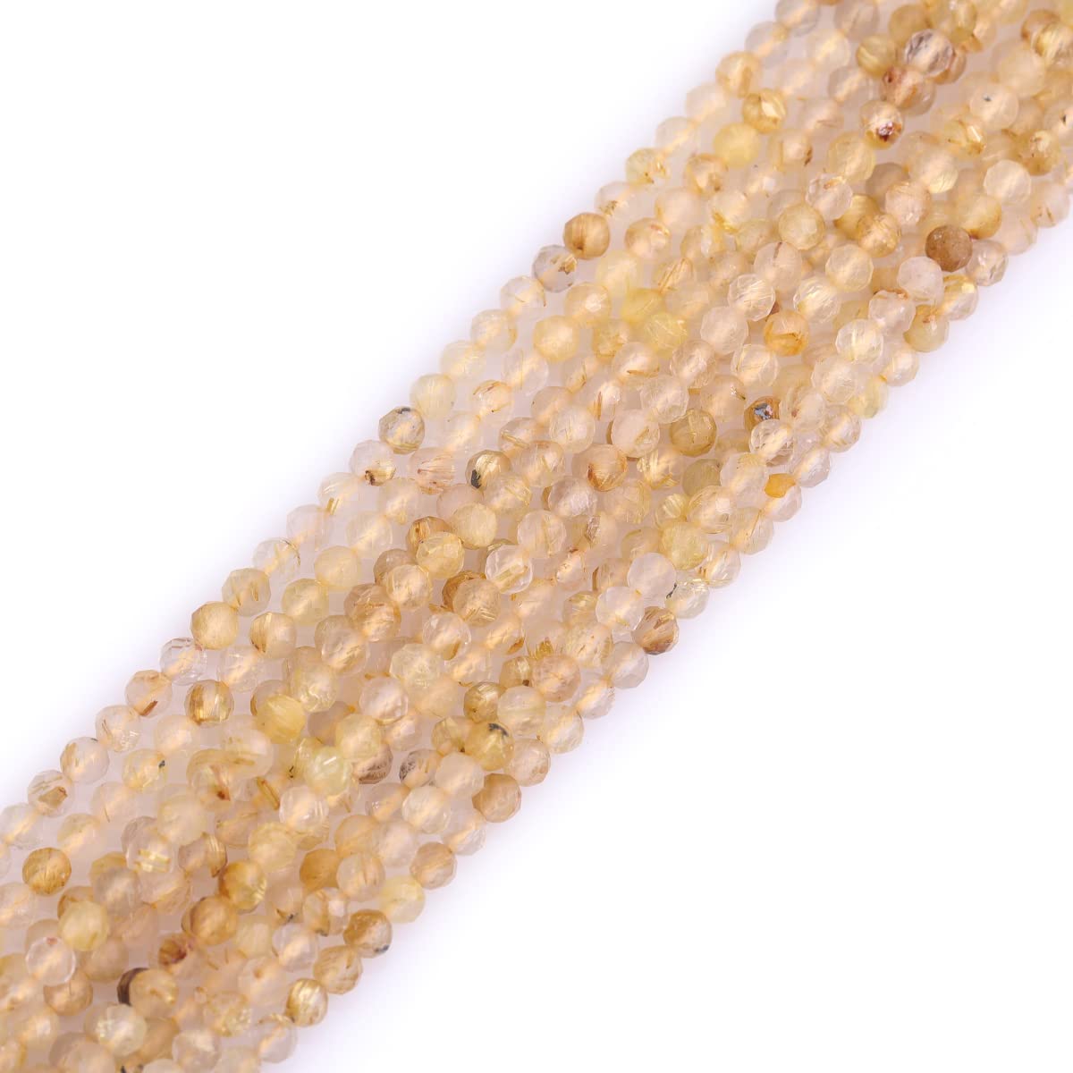 Gem-Inside 3mm Natural Golden Rultilated Quartz Gemstone Faceted Spacer Beads for Jewelry Making Strand 15''