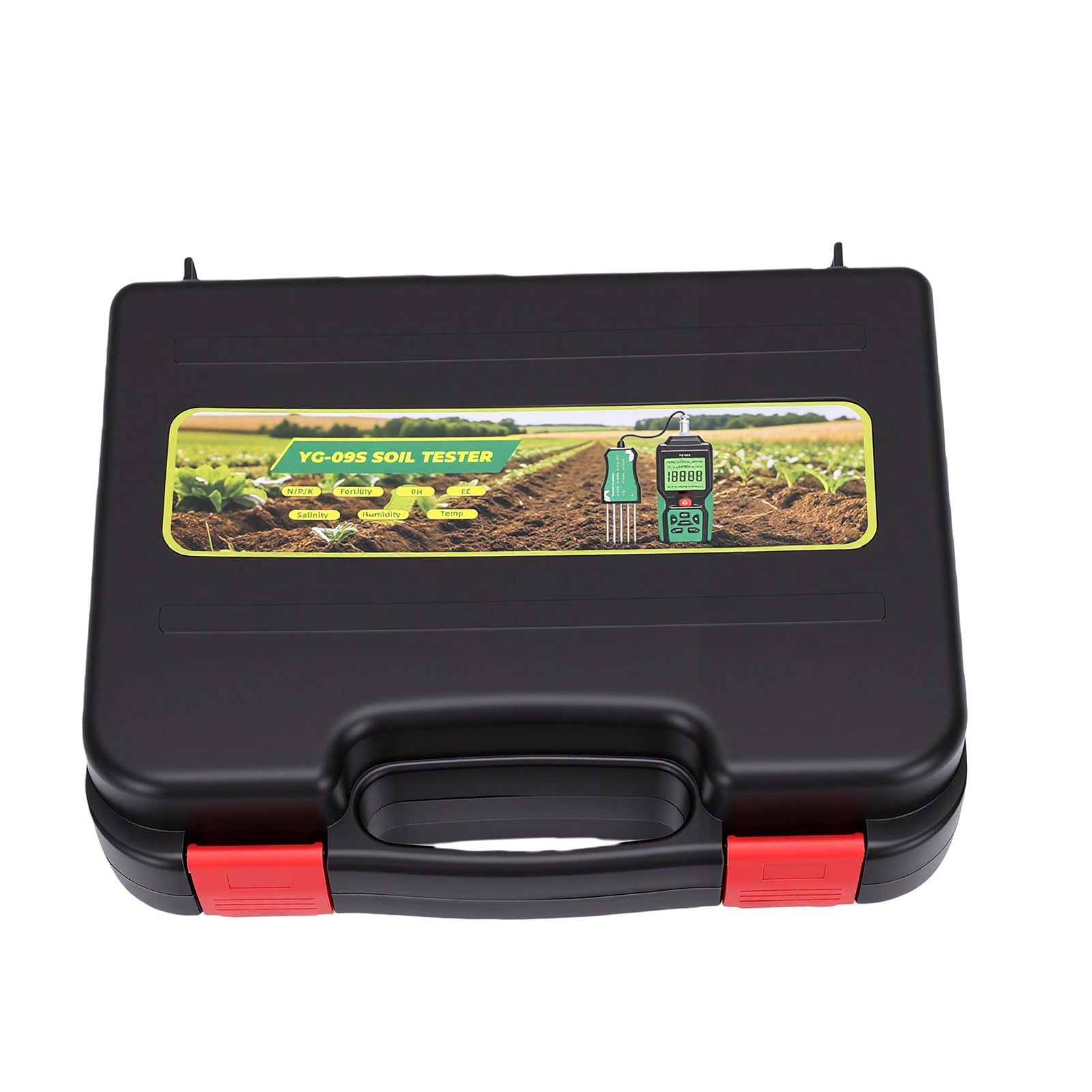 Medidor de Suelo 9 en 1, Analizador NPK PH EC Salinidad con | Carcasa ABS, Uso en Jardín y Granja, Sonda Doble, Batería Recargable 500mAh