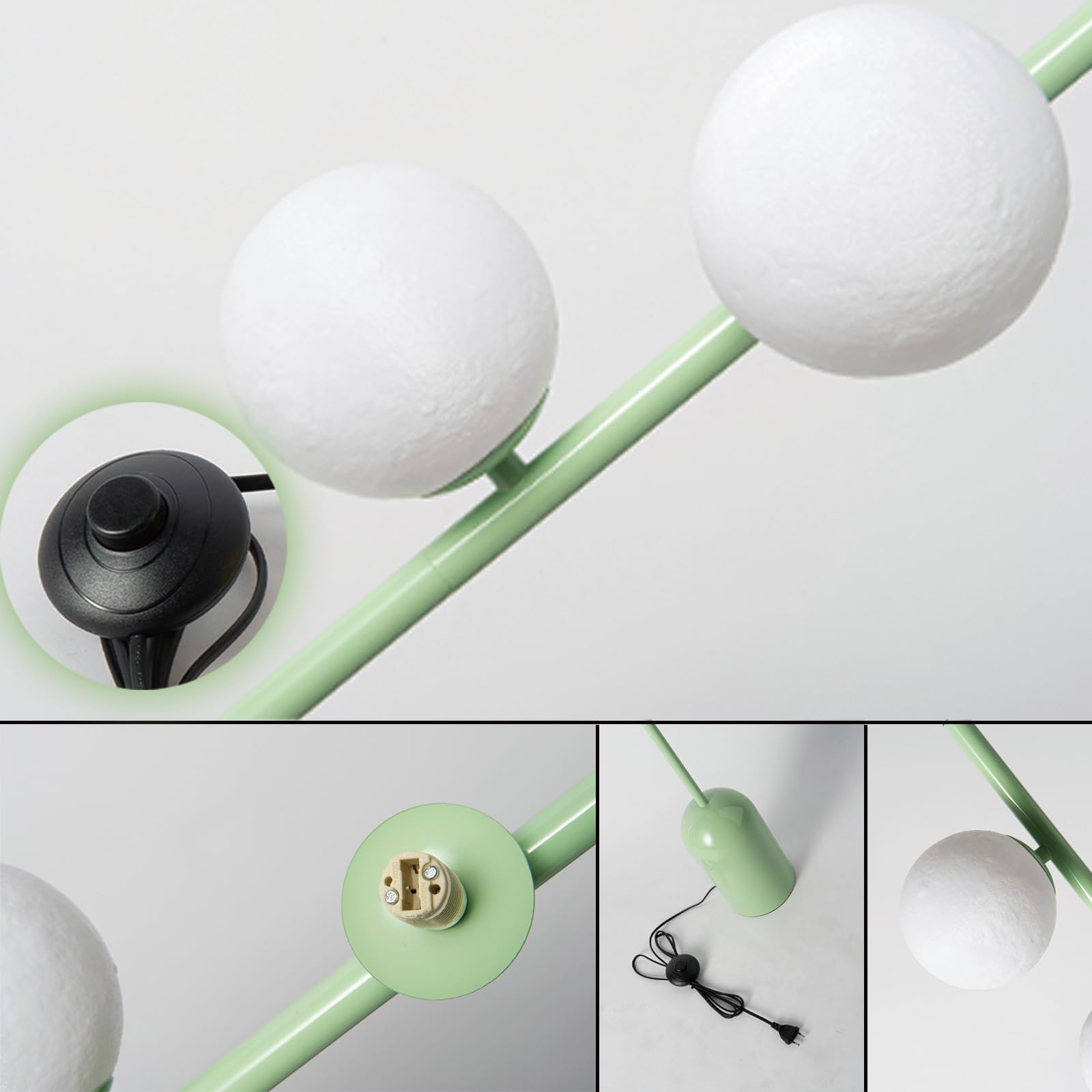 Alpinaluz Lampada da Terra Verde Moderna con 5 Sfere Luna 3D in ABS Stampate, Base in Ferro Robusta, 5 Portalampada G9 per Illuminazione Soffusa e Design Nordico Elegante per Soggiorno e Camera da