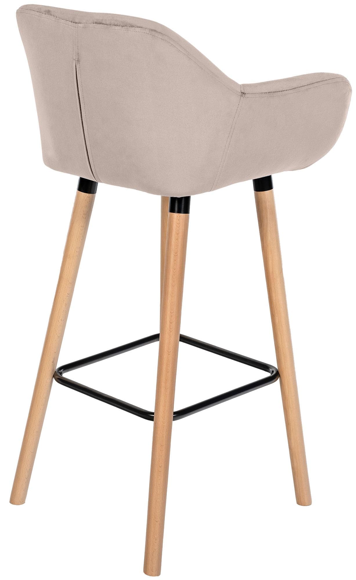 CLP Set de 2 taburetes Acolchados con Respaldo Grant, Taburete de Bar con Cubierta de Terciopelo, Estructura de Madera hasta 150 kg de Carga Color Crema