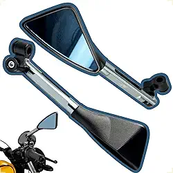 Retrovisor Esportivo Moto Triangular Alumínio Azul Anti-Reflexo Haste Retrátil Regulável Universal