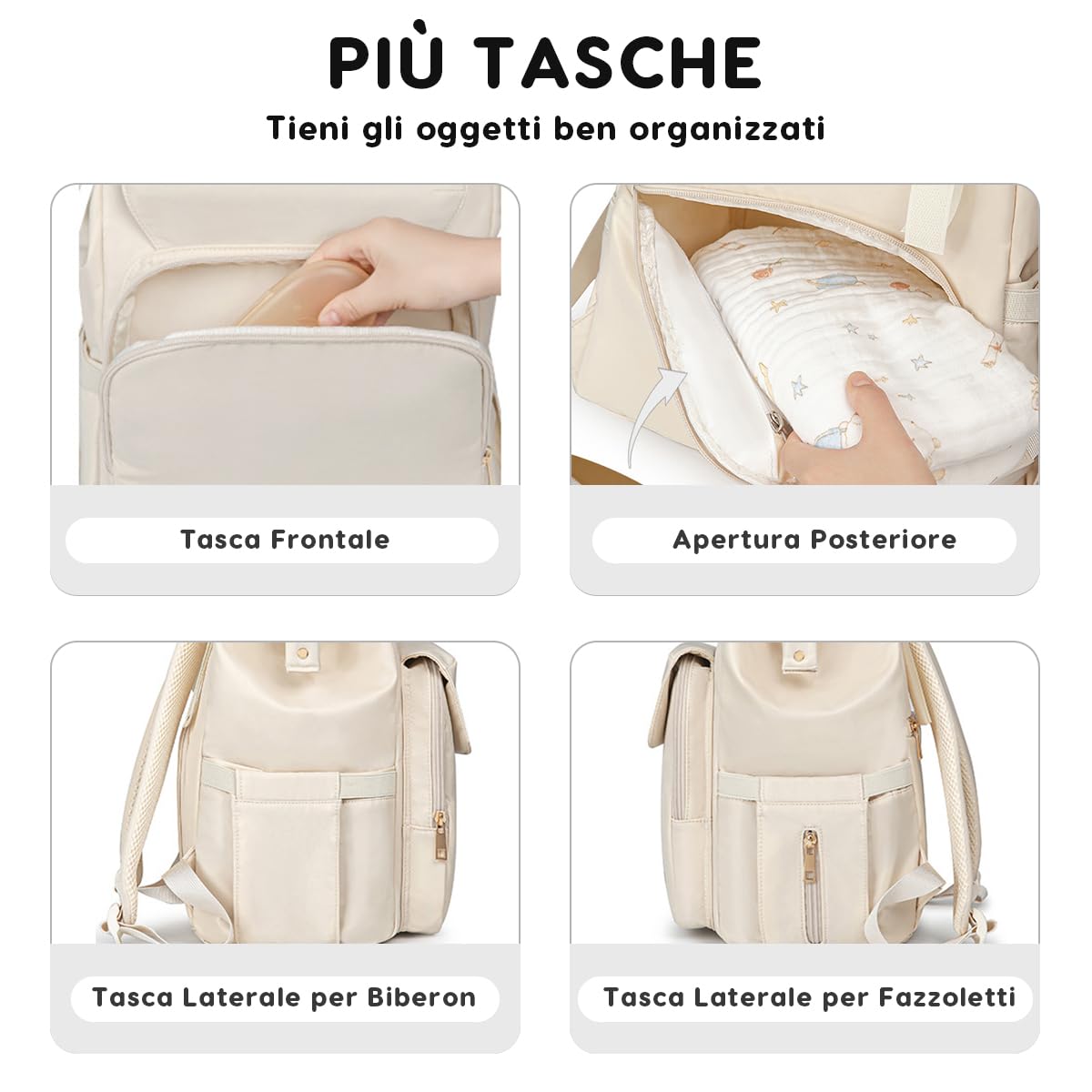 SONARIN Multifunzionale Premium Zaino Fasciatoio,Portatile Impermeabile Borsa per Pannolini Zaino Mamma Neonato Borsa Fasciatoio da Viaggio con Ganci per Passeggino(Beige)