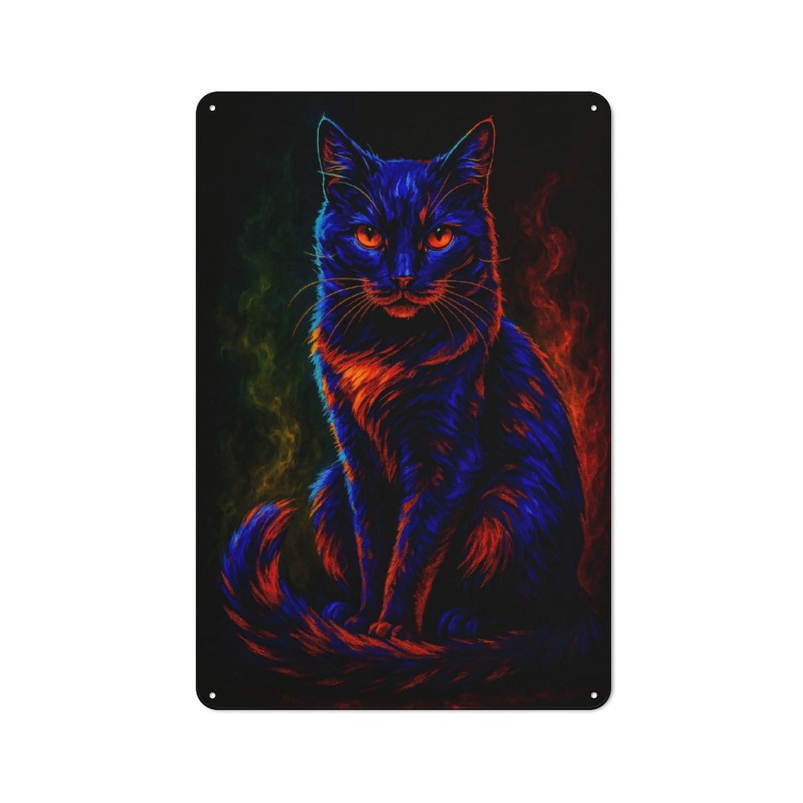 Junmoney Style-19 Metal Wall Sign 30X20cm Featuring Neon Cat Portrait For Pub Or Café, Housewarming Wall Decor For People Furnishing Pub And Café