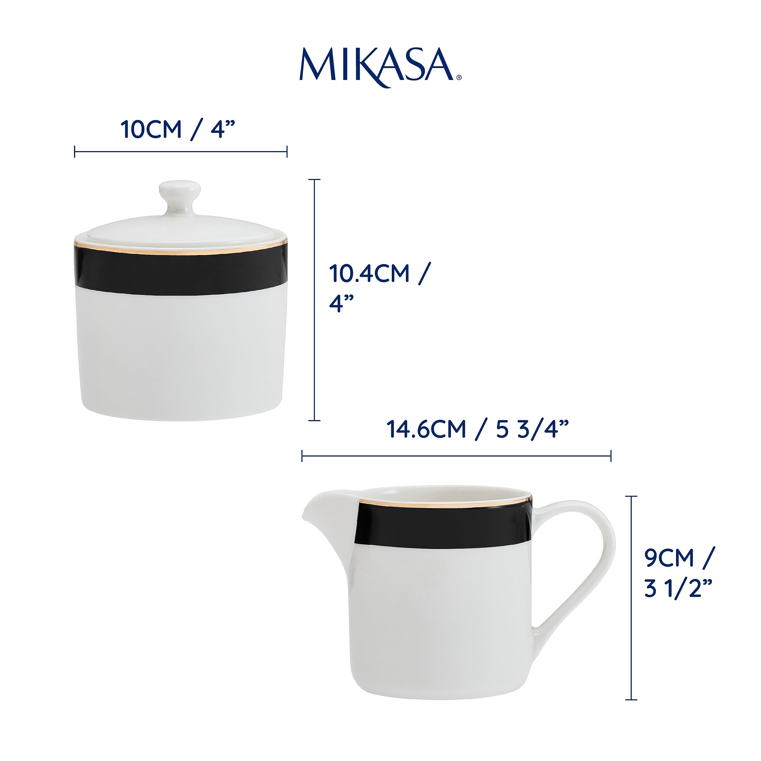 Mikasa Luxe Deco Porcelanowy zestaw do cukru i śmietanki, 245 ml, dzbanek z pokrywką na cukier i mleko, zapakowany w pudełko i można myć w zmywarce