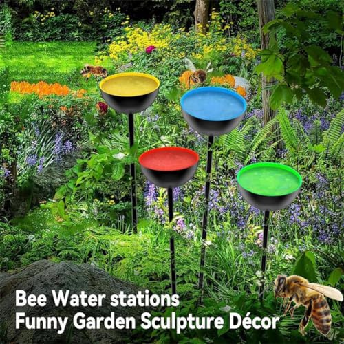 4 estações de irrigação de abelhas, lindo copo alimentador de água de borboleta, estacas de jardim d