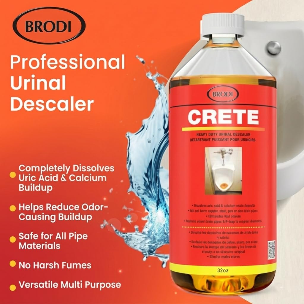 CRETE Urinal Drain Cleaner, Commercial Grade, Restores Pipes to Original Diameter, Urinal Descaler & Deodorizer, Safe for Pipes, No Harsh Fumes, Urine Salt Remover (32 oz, Pack of 1)