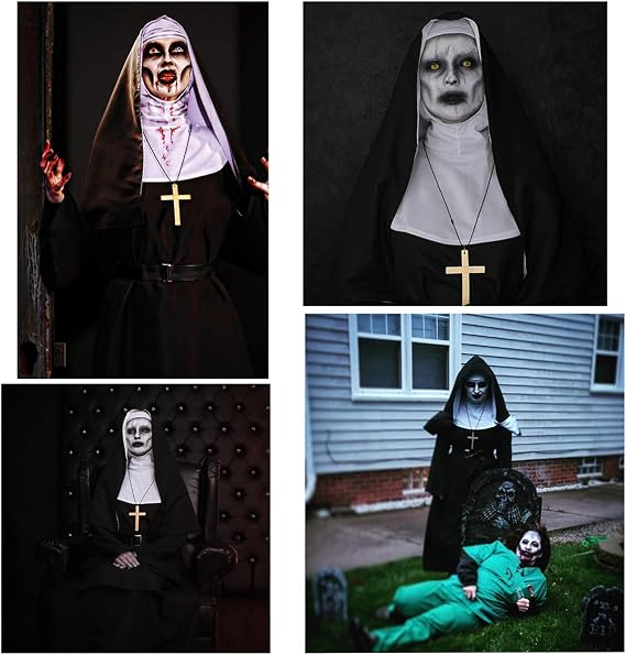 The Nun Costume Woman Adult Scary Nun Outfit with Headpiece Valak Costume Halloween Cosplay